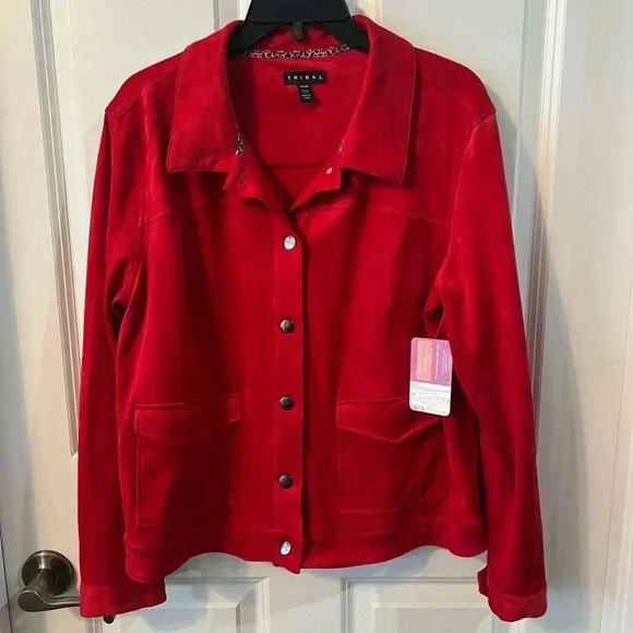 TRIBAL WOMEN’S MICROSUEDE RED JACKET SIZE XL - Picture 1 of 7